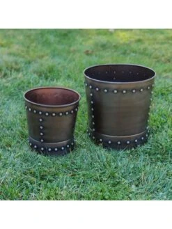Riveted Planters, Set Of 2 -Garden Care Shop 8610032 01v
