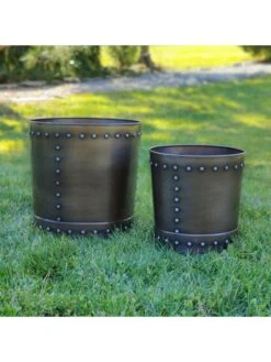 Riveted Planters, Set Of 2 -Garden Care Shop 8610081 01v