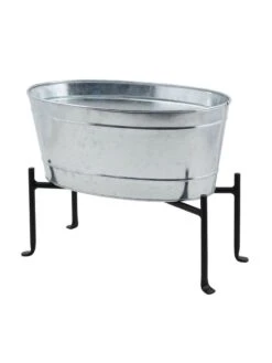 Achla Designs Mini Oval Galvanized Tub With Folding Stand -Garden Care Shop 8612906 03v